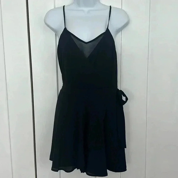 Express Pants - Express Romper Dress With Sheer Detail - Side Tie & Side Zip - Adjustable Straps